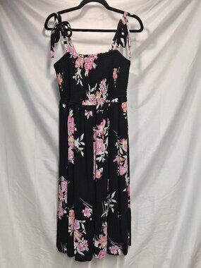 Torrid Black Floral Women's Midi Sundress Smocked Bodice Size L/12 NWT